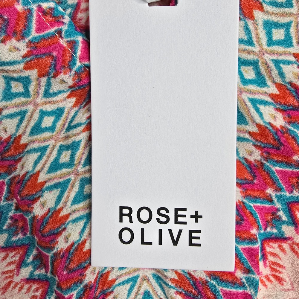 Rose Olive Boho Tribal Print Halter Neck Smocked Waist Tassel Top Womens L boho‎ - Picture 8 of 10